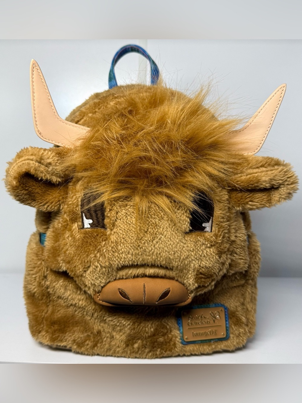 RARE Busch Gardens Loungefly Highland Cow Plush Mini Backpack Plaid NWOT